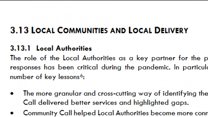 Heading of section 3.13 of the Government's new living with COVID plan: "Local communities and local delivery"