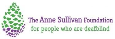 Green and purple pine cone with purple and green Anne Sullivan Foundation logo