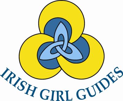 Irish Girl Guides Logo - A blue coloured Irish Celtic knot enclosed within a yellow Guiding Trefoil