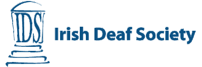 Its a Landscape logo in blue, the colour represent the Deaf community. . It is a IDS icon with Irish Deaf Society written beside it 