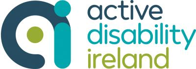 A symbol representing the A of Active and I of Ireland with the 3 words Active Disability Ireland written beside this