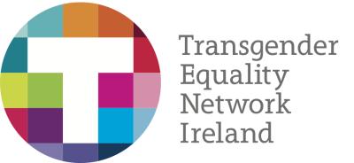 The TENI logo is a white T in a circle made up of multicoloured squares. To the right of the circle, there is text reading Transgender Equality Network Ireland