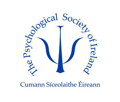 Logo of the Psychological Society of Ireland. Features a blue Greek psi symbol encircled by the organization's name, with text in both English and Irish (Cumann Síceolaithe Éireann).