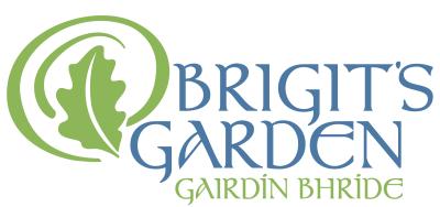 Brigit's Garden logo featuring a spiral with an oak leaf