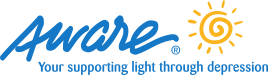 script writing of the word aware with the byline - your supporting light through depression