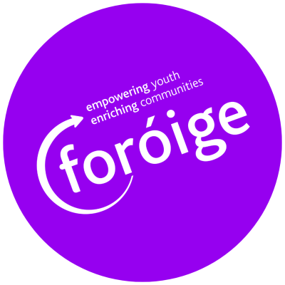 Purple disc with Foróige - Empowering Youth, enriching communities in white text