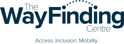 The words The WayFinding Centre are written in large, blue text on a white background. The words Access, Inclusion and mobility appear underneath.