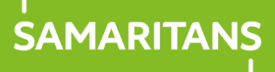 Samaritans logo in white writing on a green background
