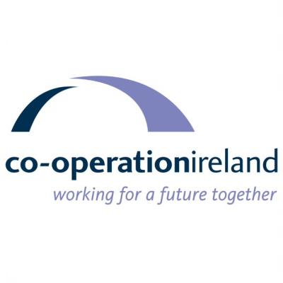 Co-operation Ireland logo showing bridge and strapline working for a future together