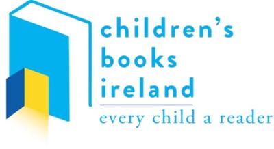 Light blue book with open yellow door, light blue text reading Children's Books Ireland, every child a reader