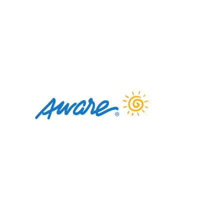 Aware logo in blue with yellow sun icon