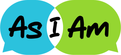 AsIAm name with branded colours Blue, White and Green