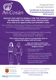 An Cosán's Certificate in Personal and Professional Development