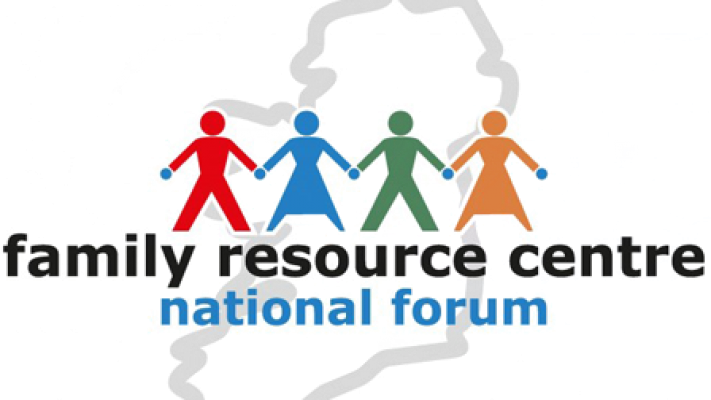 Family Resource Centre National Forum logo: four colourful figures holding hands, with an outline of Ireland in the background