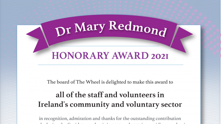 A certificate for the Dr Mary Redmond Honorary Award