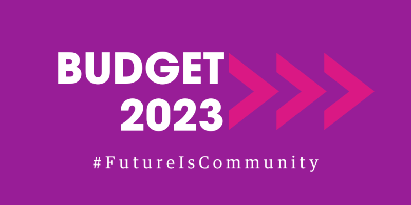 Text on a purple background: Budget 2023