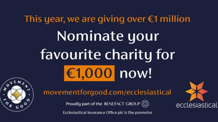 Ecclesiastical Insurance and Benefact Group to give another €1million to charities during 2024 campaign