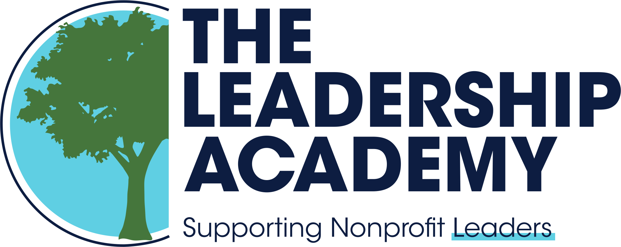 The Leadership Academy Logo- a chunky green tree against a blue circle 