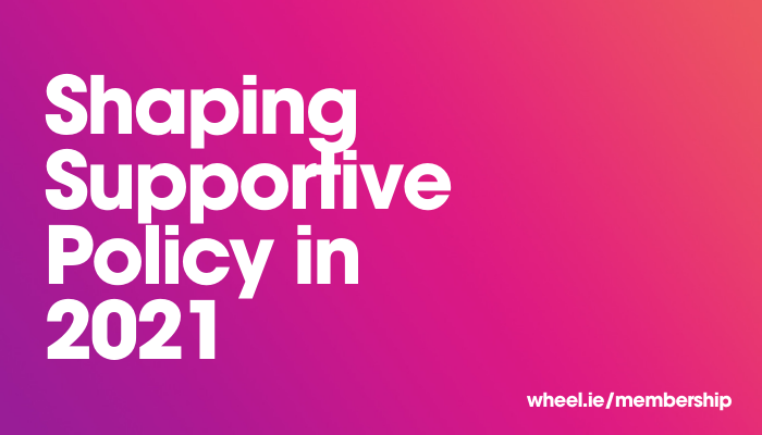 Text on a purple/pink gradient background. The text reads, "Shaping Supportive Policy in 2021".