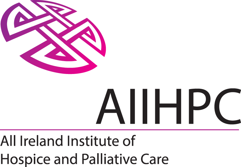 Logo of the All Ireland Institute of Hospice and Palliative Care with a purple abstract Celtic knot design above the acronym AIIHPC and the full name written below in black text.