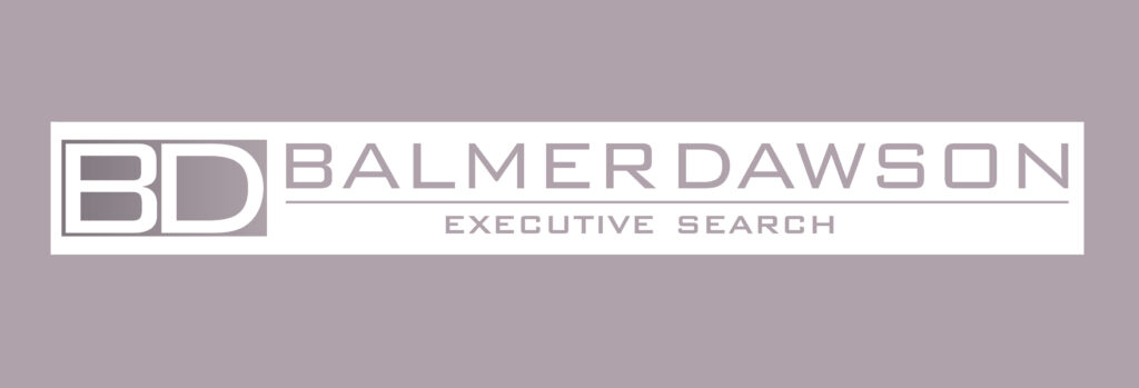A logo with the letters BD in a square on the left and the words BALMER DAWSON EXECUTIVE SEARCH in uppercase on the right, all in light mauve on a muted mauve background.