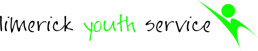 Limerick Youth Service logo with Limerick youth service in playful black and green text and a green abstract figure with an arm raised on the right.