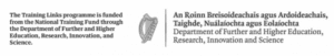 Two logos and text state funding for the Training Links programme from Irelands National Training Fund and Department of Further and Higher Education, Research, Innovation, and Science, in both English and Irish.