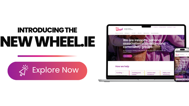 A graphic announcing the launch of the new Wheel.ie website, featuring the text Explore Now next to a laptop and smartphone displaying the sites homepage.