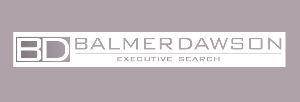 Logo with the letters BD in a box, followed by the words BALMER DAWSON EXECUTIVE SEARCH in uppercase. The text and background are in shades of muted purple and white.