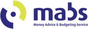 MABS logo featuring a circular design in yellow and blue on the left, and the word mabs in bold blue letters with Money Advice & Budgeting Service below in smaller blue text.
