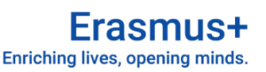 The Erasmus+ logo appears in blue text with the slogan Enriching lives, opening minds. underneath on a white background.