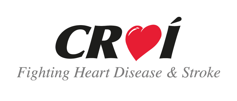 The image shows the Croí logo. The o is replaced by a red heart. Below, gray text reads, Fighting Heart Disease & Stroke..