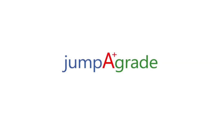 The image displays the word jumpAgrade with jump in blue, A+ in red, and grade in green. The A+ is capitalized and styled to stand out in the center of the word.
