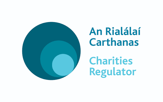 Logo for the Charities Regulator featuring three concentric blue circles and the text An Rialálaí Carthanas and Charities Regulator, shown alongside information about The Wheel’s pay and benefits survey.