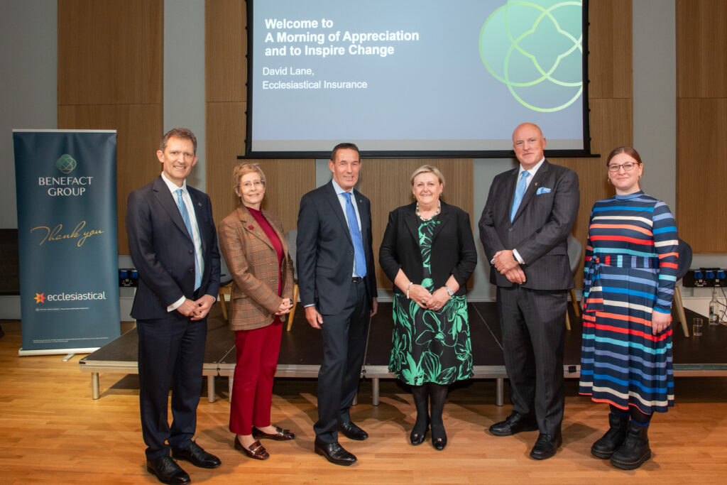 Speakers at the event from left to right its: Mark Hews, Group Chief Executive, Benefact Group Deborah Kelleher, Director, Royal Irish Academy of Music (RIAM) David Lane, Managing Director, Ecclesiastical Insurance Ireland Jacinta Whyte, Deputy Group Chief Executive, Benefact Group Elaina Ryan, CEO, Children’s Books Ireland Senator Aubrey McCarthy, Co-Founder, Tiglin