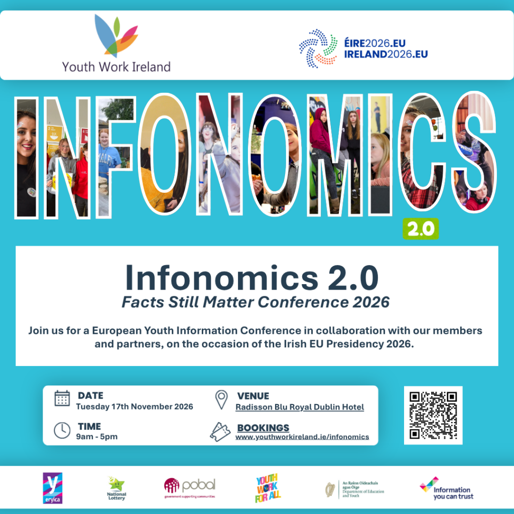 Event flyer for the Infonomics 2.0 Facts Still Matter Conference 2026, held on 17 November 2026 at the Radisson Blu Royal Dublin Hotel, featuring a QR code for bookings.