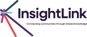 InsightLink logo featuring a stylised K made of intersecting coloured lines and the tagline Connecting communities through shared knowledge.