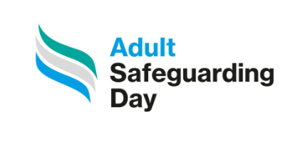 The text Adult Safeguarding Day next to a logo of three curved, coloured lines.